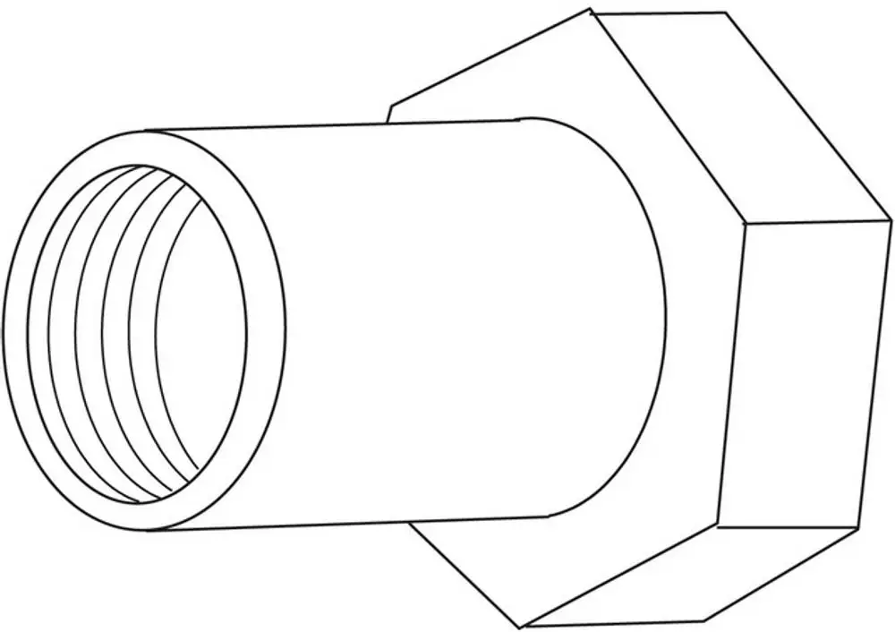 Drehfitting aus Metall mit einem sechseckigen Kopf und einem zylindrischen, innen gerippten Anschluss. Produkt von IMI Hydronic Engineering.
